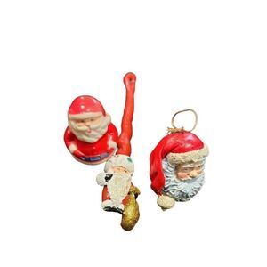 Set of 3 Vintage Santa Ornaments / Toys